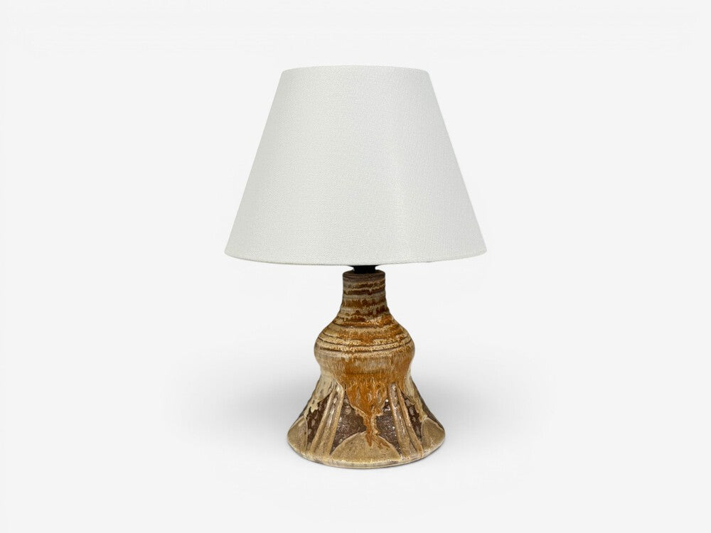 BJ Keramik, Brutalist Table Lamp, Beige Stoneware, Denmark, 1960s
