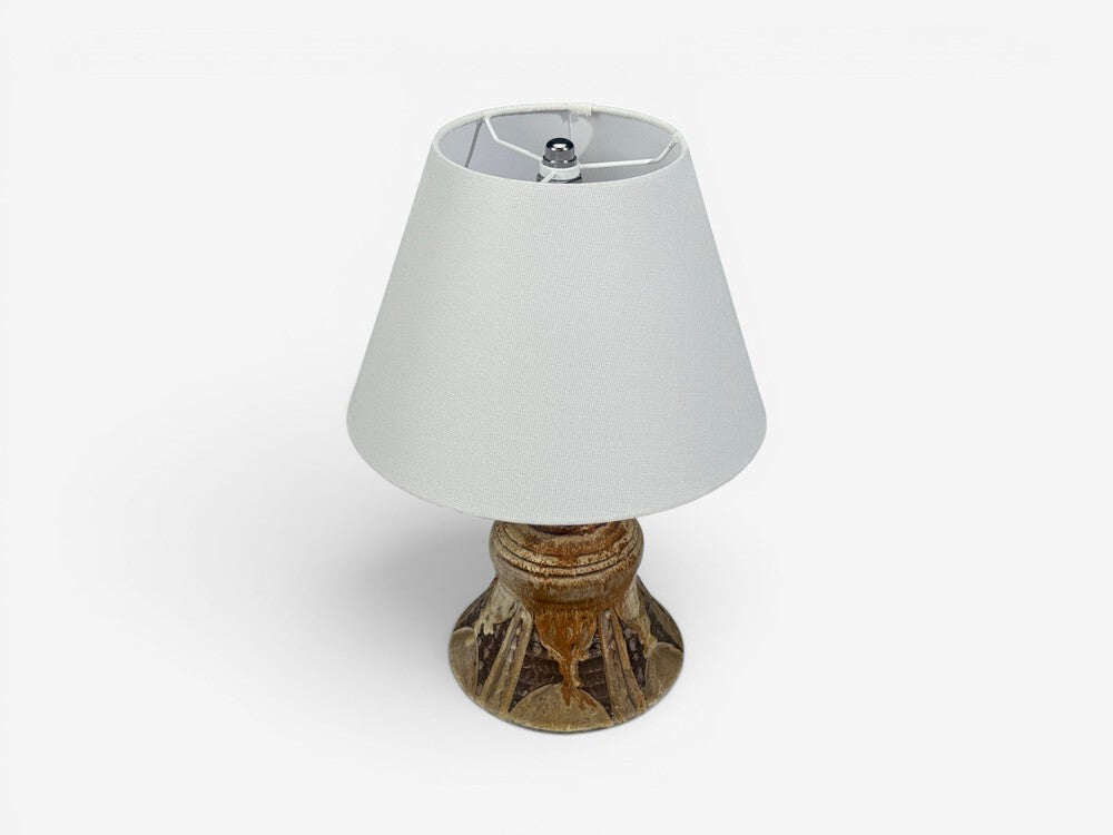BJ Keramik, Brutalist Table Lamp, Beige Stoneware, Denmark, 1960s