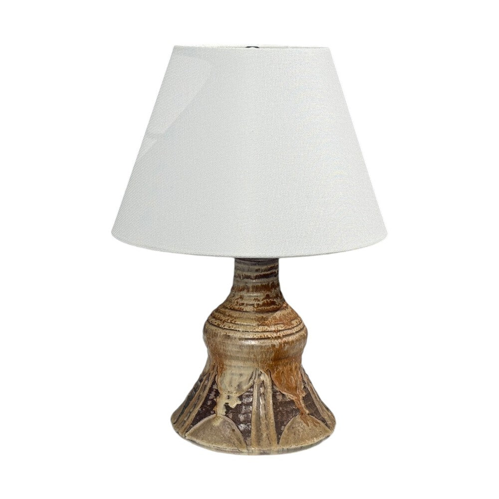BJ Keramik, Brutalist Table Lamp, Beige Stoneware, Denmark, 1960s