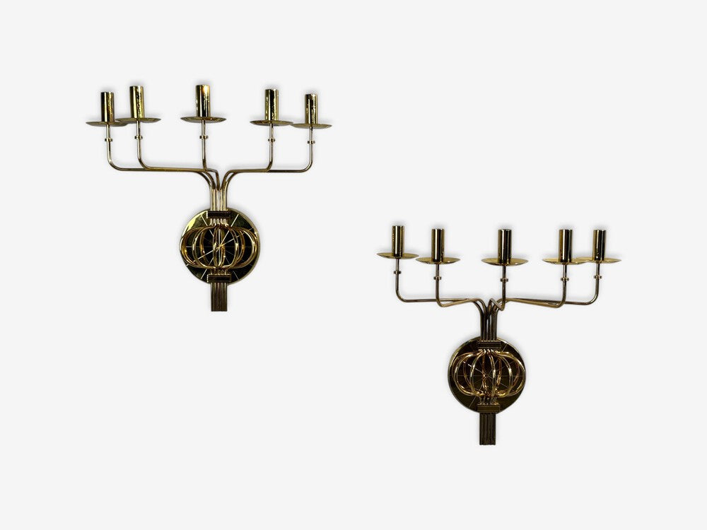 Tommi Parzinger, Candleholder Sconces, Polished Brass, Metal, USA c. 1955