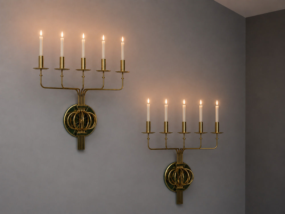 Tommi Parzinger, Candleholder Sconces, Polished Brass, Metal, USA c. 1955