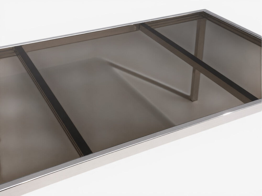 Milo Baughman Style, Expanding Dining Table, Chrome, Smoked Glass, USA, 1970s