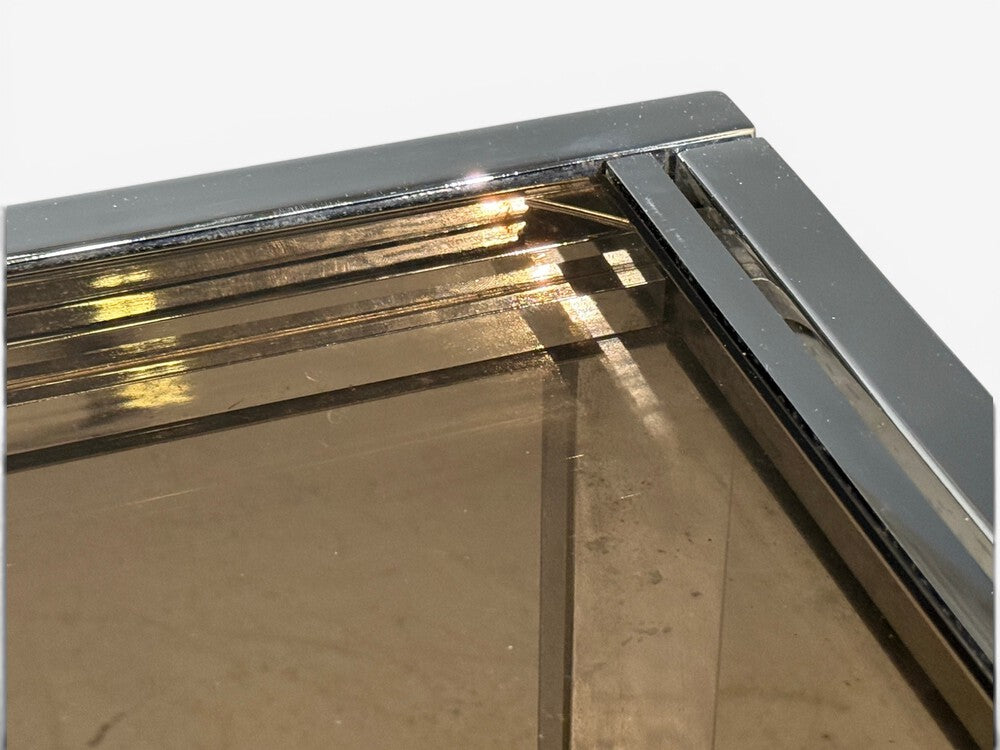 Milo Baughman Style, Expanding Dining Table, Chrome, Smoked Glass, USA, 1970s