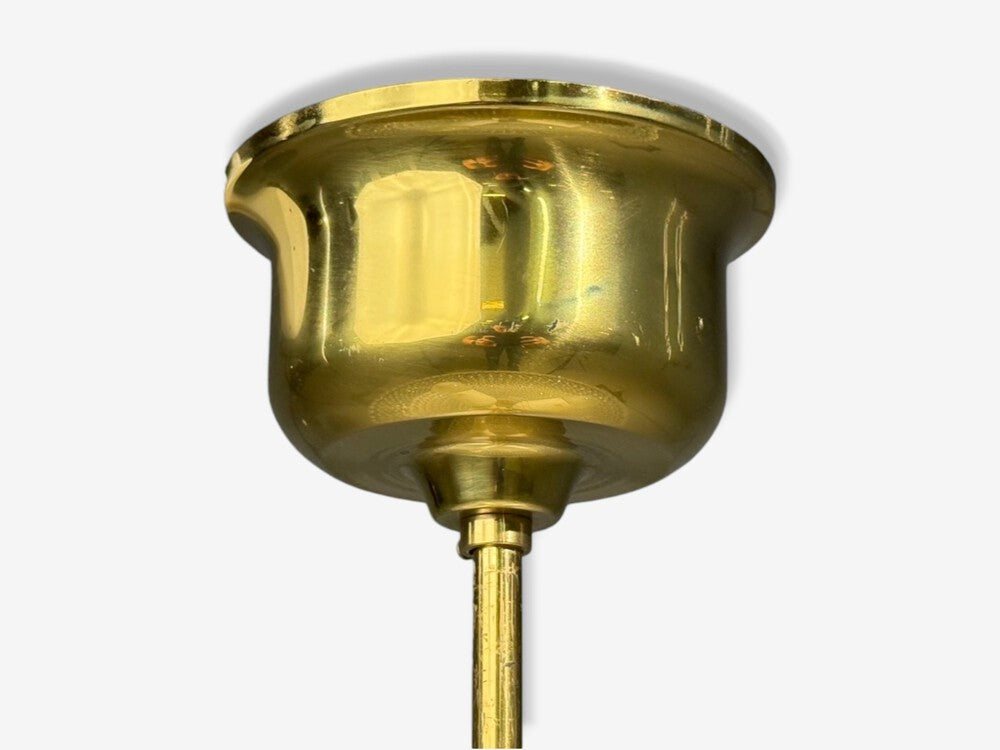 Carl Fagerlund Style, Pendant Light, Brass, Textured Glass, Sweden, 1960s
