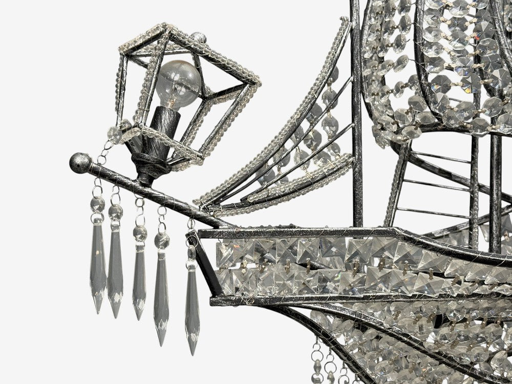 Neoclassical Style, Large Sail Boat Chandelier, Iron, Crystal, 2000s