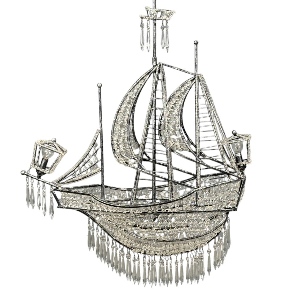 Neoclassical Style, Large Sail Boat Chandelier, Iron, Crystal, 2000s