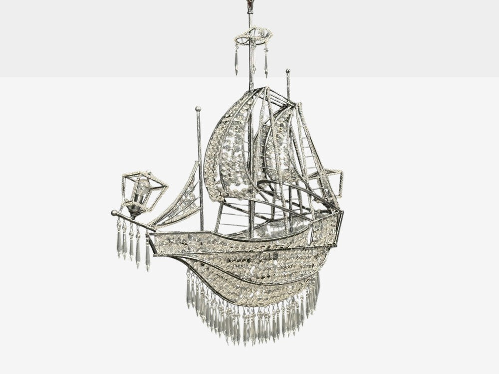 Neoclassical Style, Large Sail Boat Chandelier, Iron, Crystal, 2000s