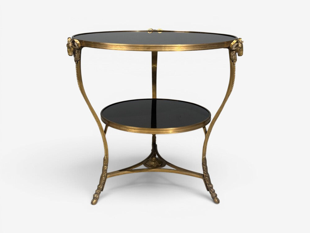 Louis XVI Style, Rams Head Gueridon, Bronze, Black Stone, France, 20th c.