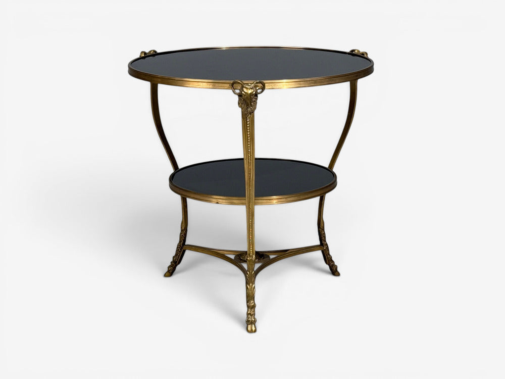 Louis XVI Style, Rams Head Gueridon, Bronze, Black Stone, France, 20th c.