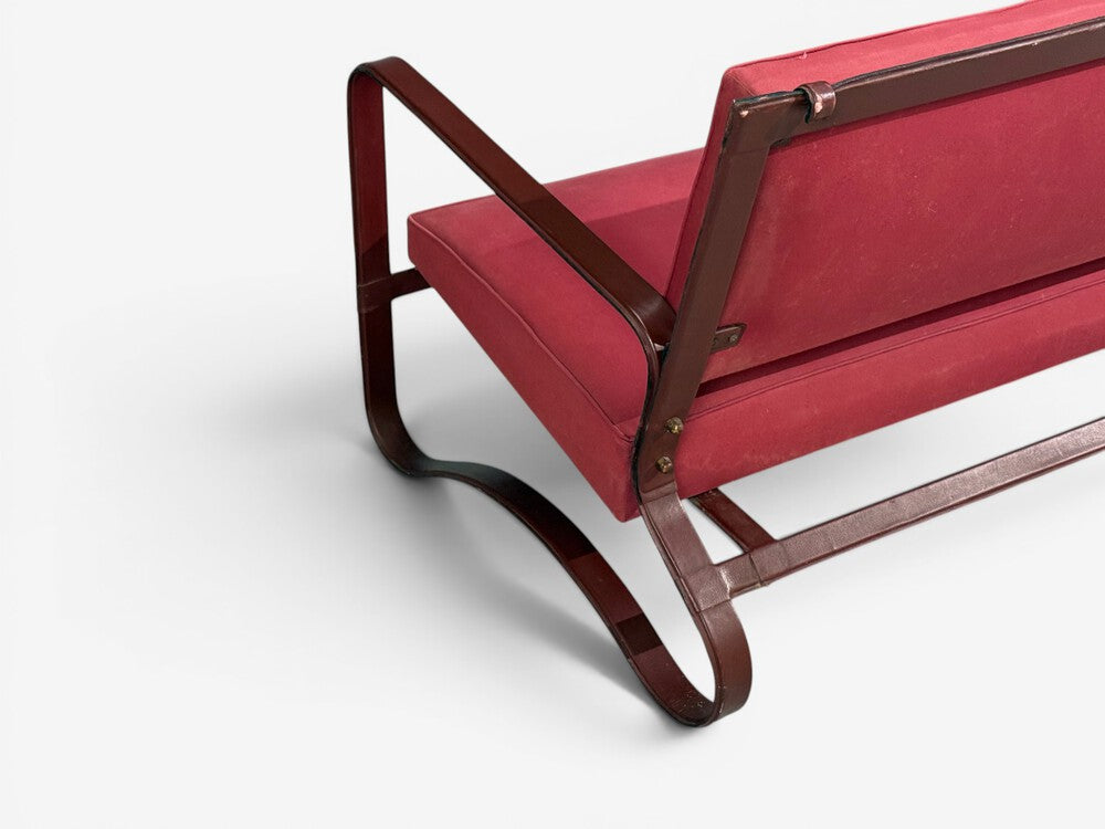 Jacques Adnet, Rare Settee, Leather, Steel, France, 1950s