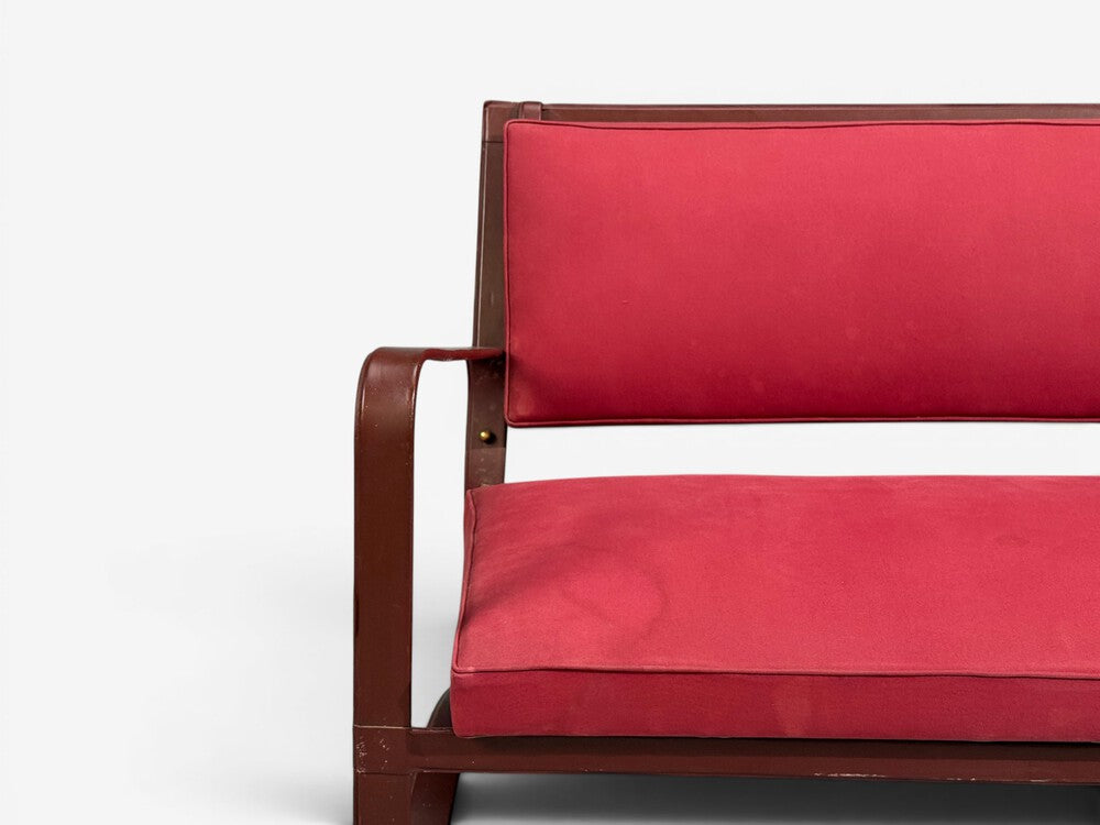 Jacques Adnet, Rare Settee, Leather, Steel, France, 1950s