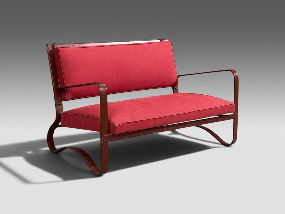 Jacques Adnet, Rare Settee, Leather, Steel, France, 1950s
