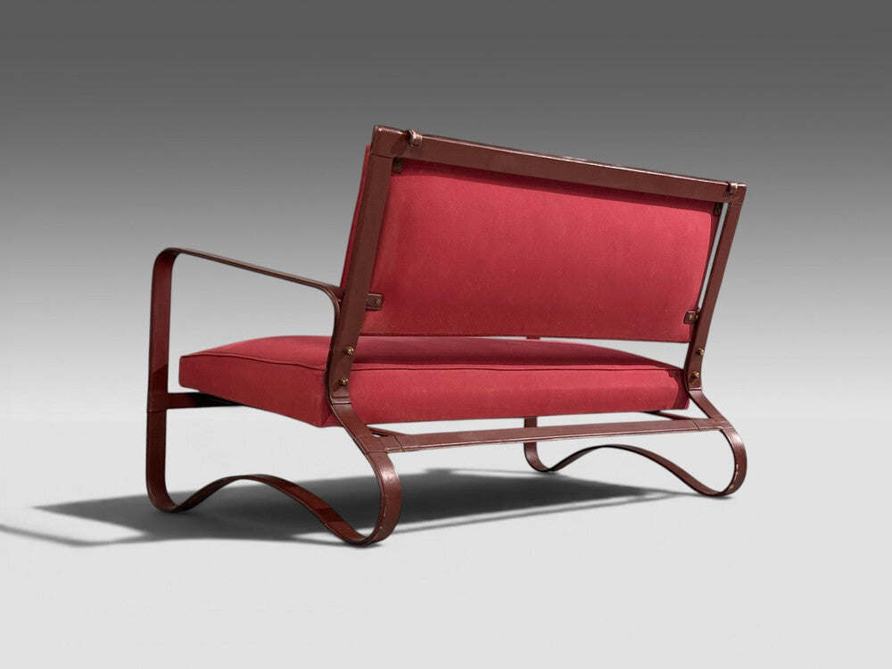 Jacques Adnet, Rare Settee, Leather, Steel, France, 1950s