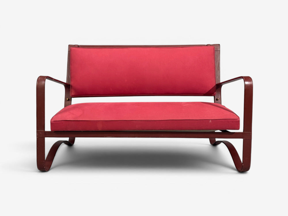 Jacques Adnet, Rare Settee, Leather, Steel, France, 1950s
