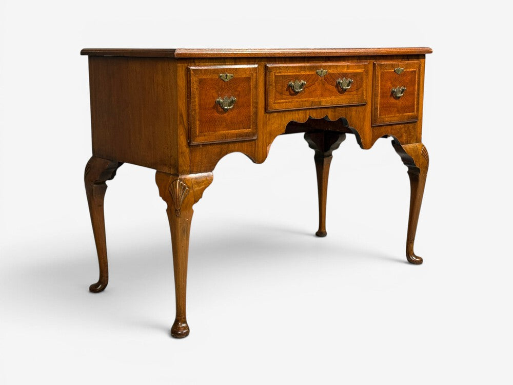 Queen Anne, Lowboy Writing Desk, Crotch Mahogany Veneer, Walnut, England, 19th c.