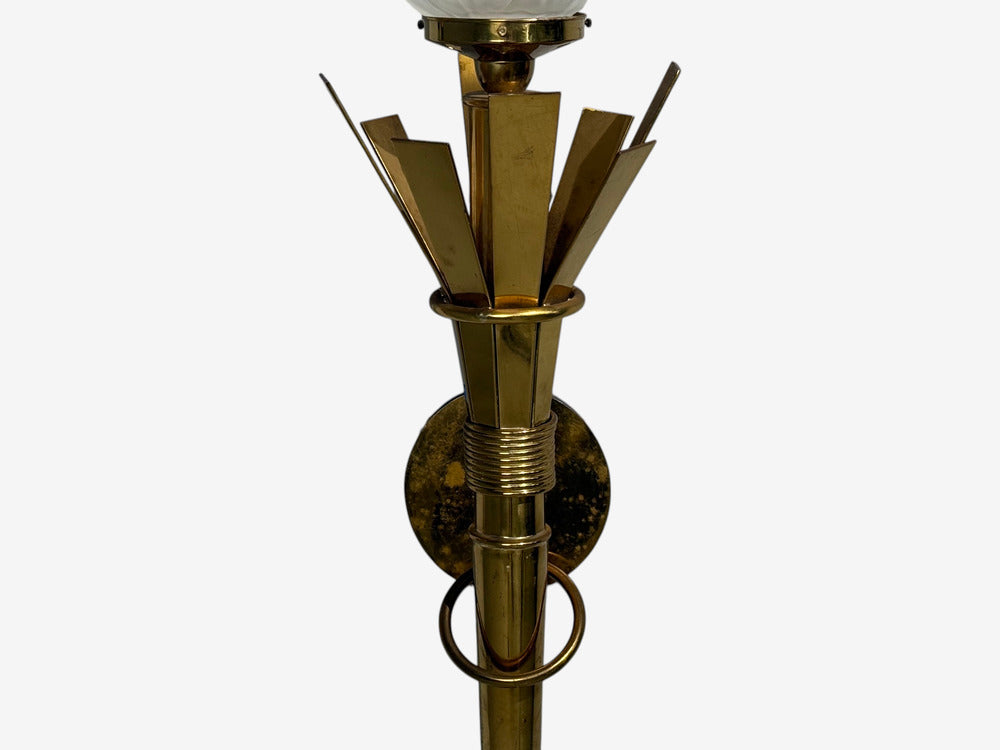 Neoclassical, Monumental Torchiere Wall Sconces, Brass, Glass, 20th c.