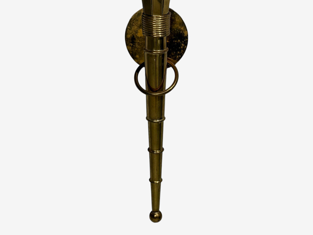 Neoclassical, Monumental Torchiere Wall Sconces, Brass, Glass, 20th c.