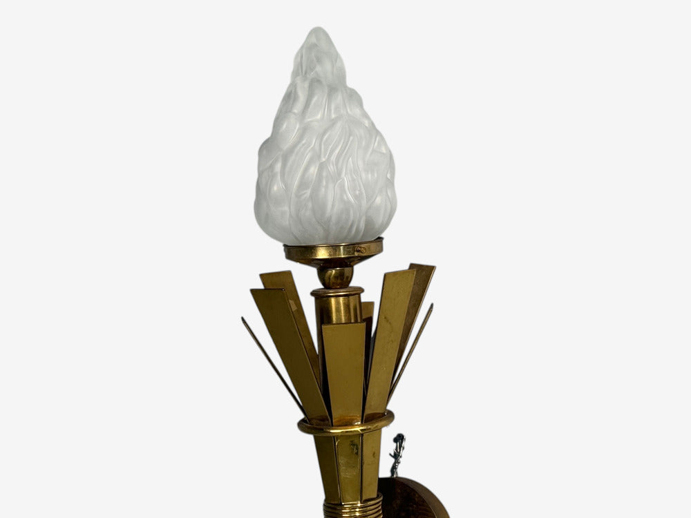 Neoclassical, Monumental Torchiere Wall Sconces, Brass, Glass, 20th c.