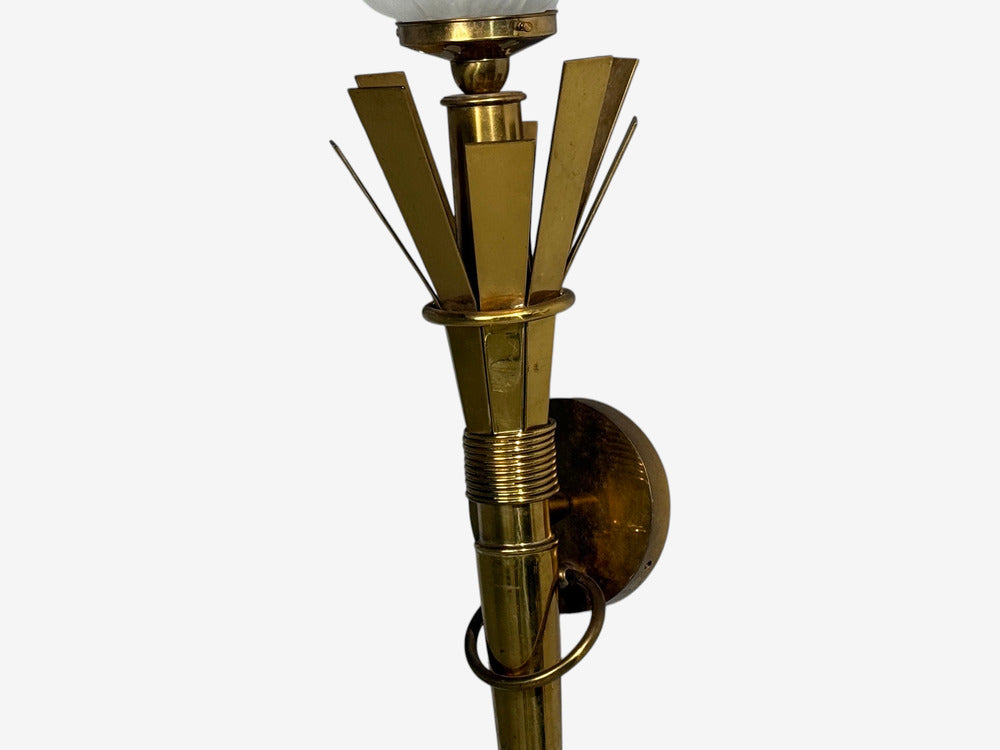 Neoclassical, Monumental Torchiere Wall Sconces, Brass, Glass, 20th c.