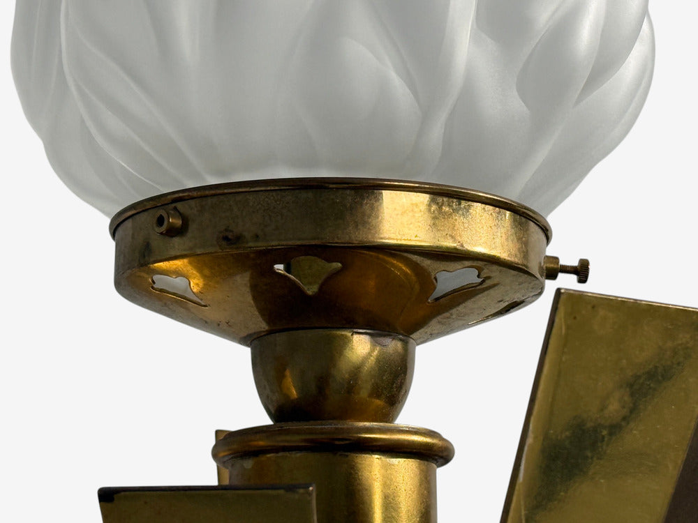 Neoclassical, Monumental Torchiere Wall Sconces, Brass, Glass, 20th c.