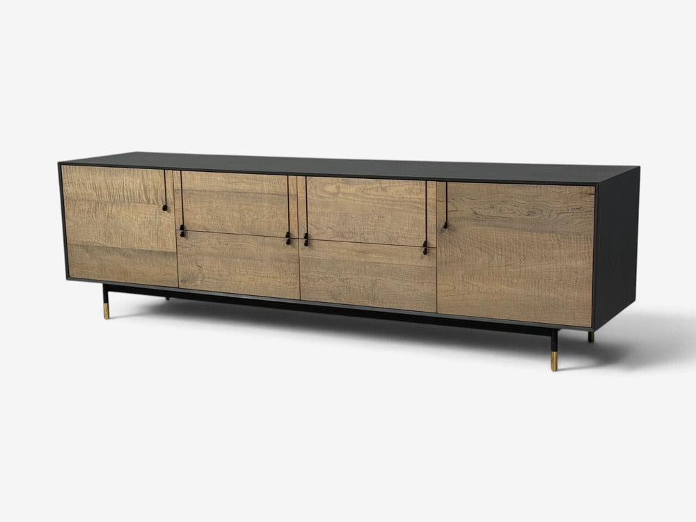 BDDW, Modern 'Lake' Credenza or Sideboard, Ebonized Wood, Tiger Maple, USA, 2015