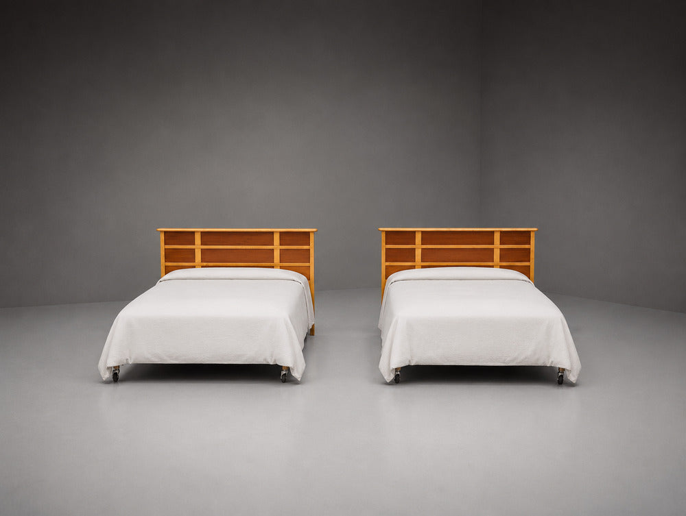 Paul Frankl, Rare Twin Headboards, Mahogany, Rock Maple, USA, 1950s