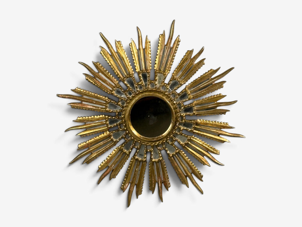 Line Vautrin Style, Sunburst Mirror, Clayed Gilt, Mirror, France, 1960s