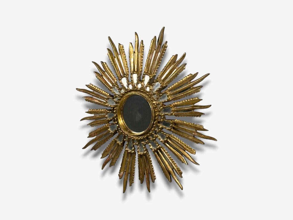 Line Vautrin Style, Sunburst Mirror, Clayed Gilt, Mirror, France, 1960s