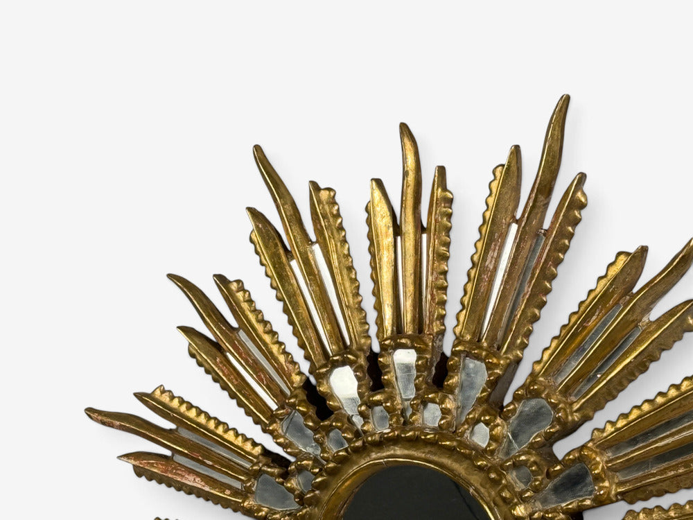 Line Vautrin Style, Sunburst Mirror, Clayed Gilt, Mirror, France, 1960s