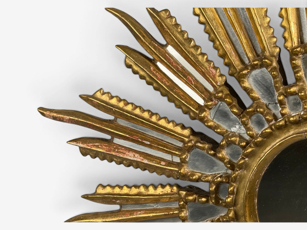 Line Vautrin Style, Sunburst Mirror, Clayed Gilt, Mirror, France, 1960s