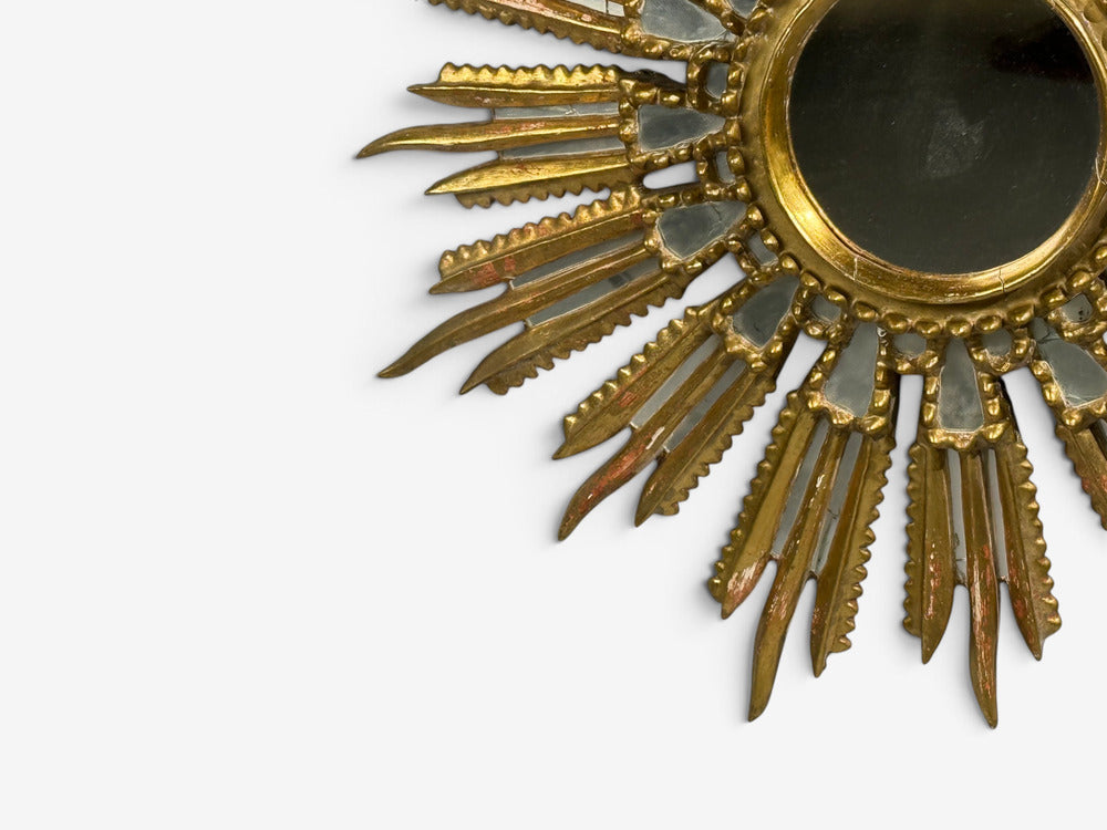 Line Vautrin Style, Sunburst Mirror, Clayed Gilt, Mirror, France, 1960s
