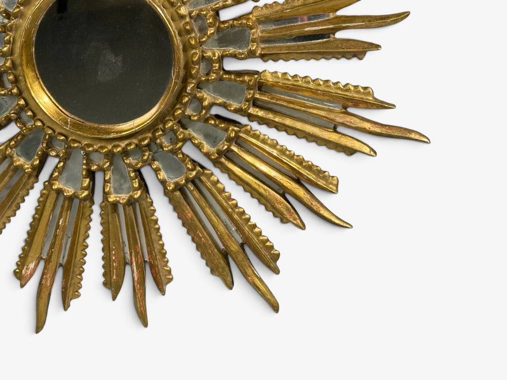 Line Vautrin Style, Sunburst Mirror, Clayed Gilt, Mirror, France, 1960s