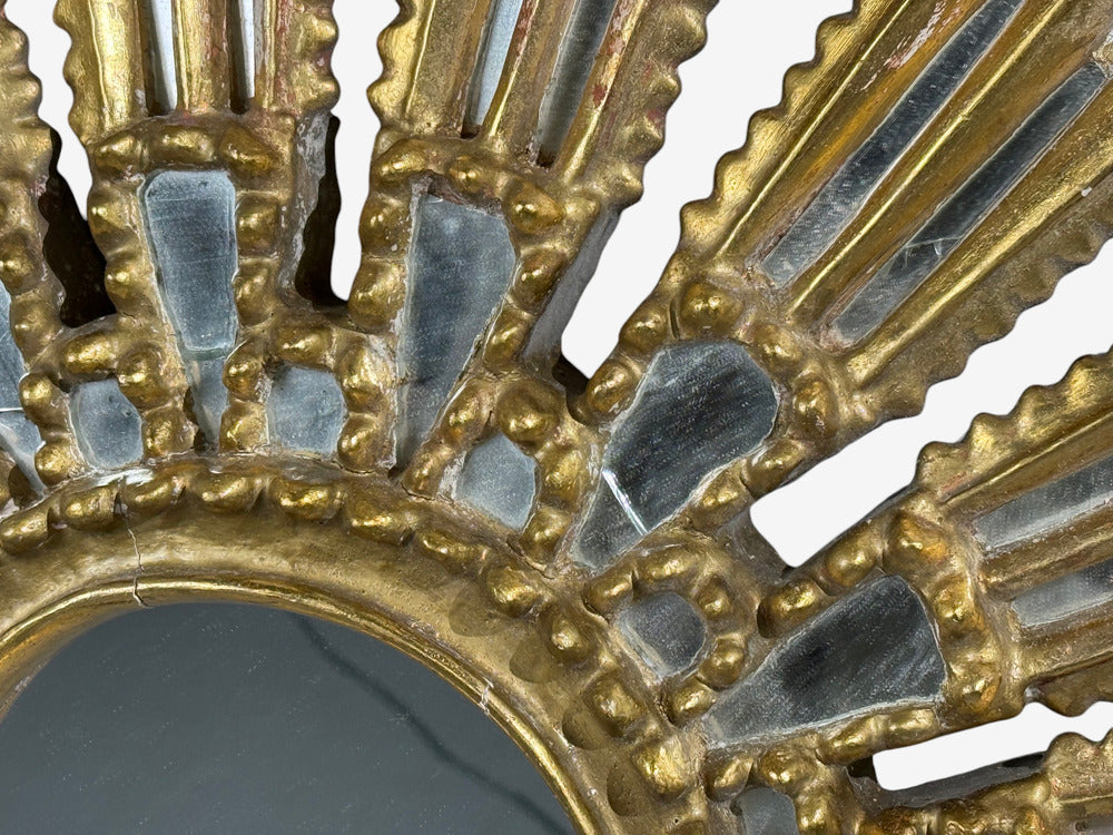 Line Vautrin Style, Sunburst Mirror, Clayed Gilt, Mirror, France, 1960s