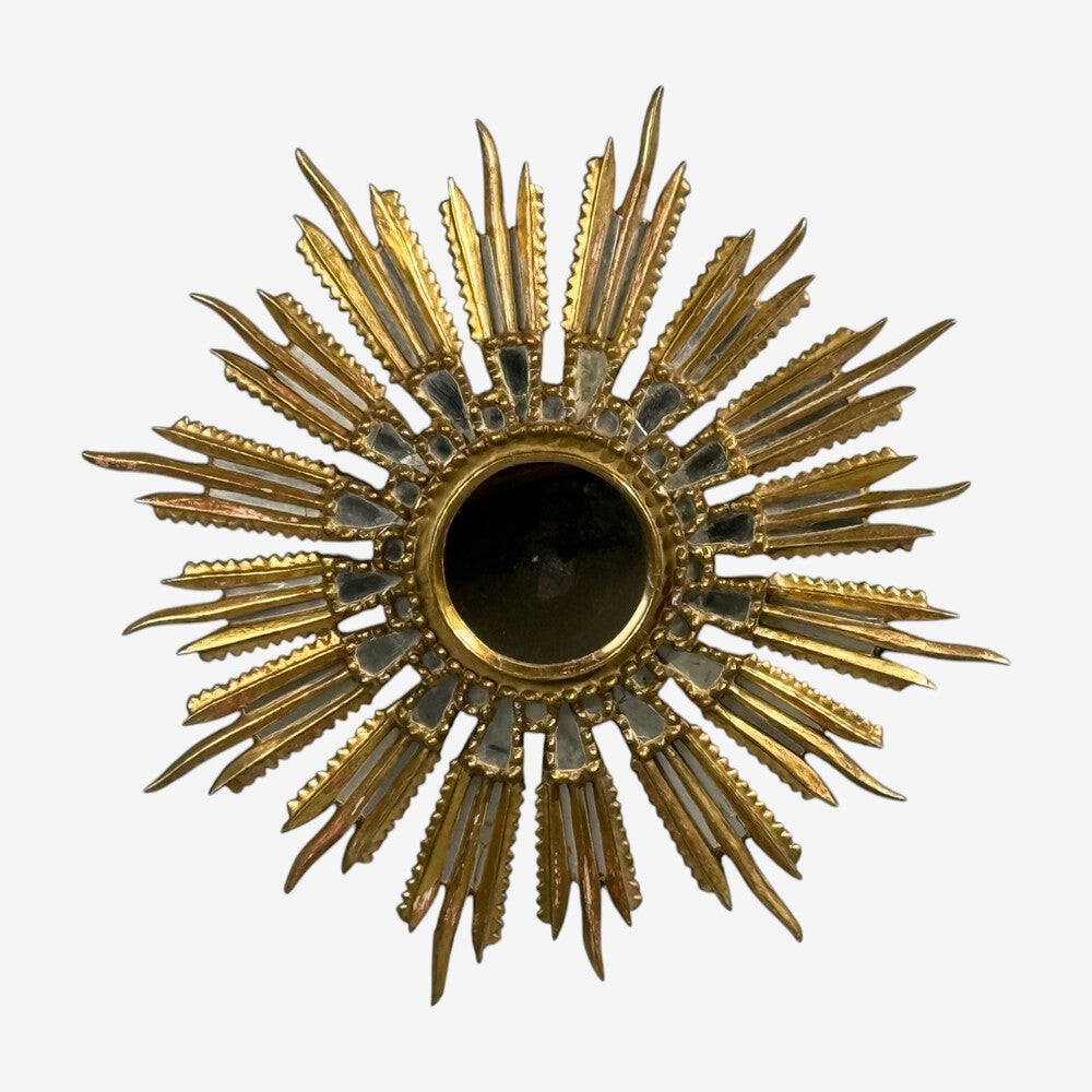 Line Vautrin Style, Sunburst Mirror, Clayed Gilt, Mirror, France, 1960s