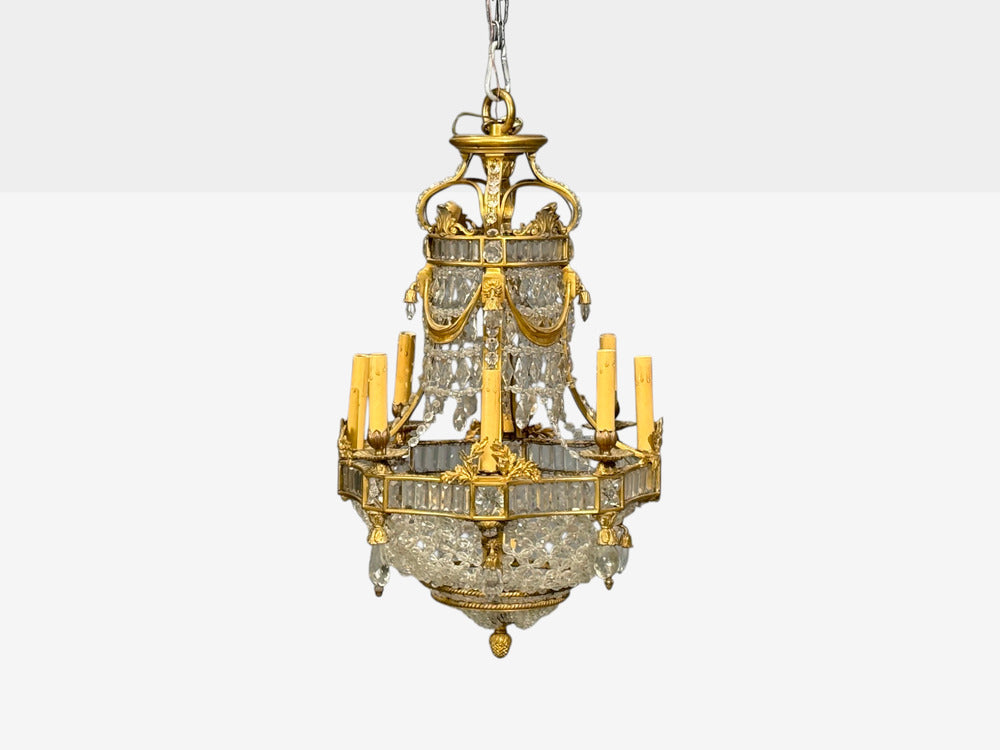 Louis XVI Style, Chandelier, Dore Bronze, Crystal, France, 19th c.
