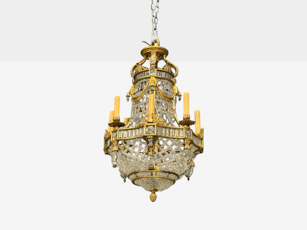 Louis XVI Style, Chandelier, Dore Bronze, Crystal, France, 19th c.