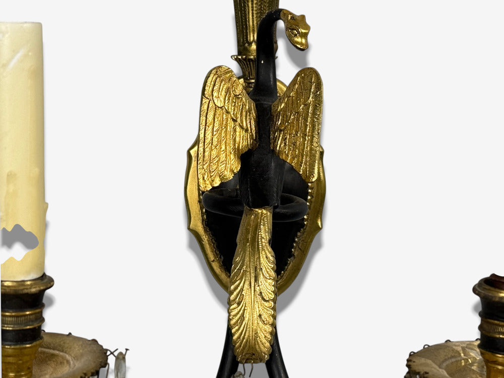 Neoclassical Style, Swan Sconces, Gilt Metal, Crystal, France, 1930s