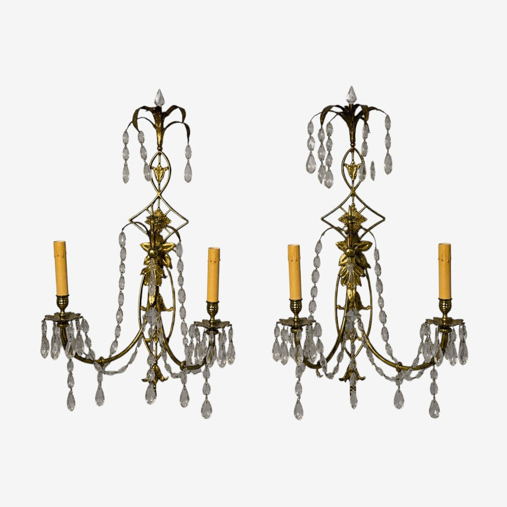 Neoclassical Style, Wall Sconces, Bronze, Crystal, France, 1950s