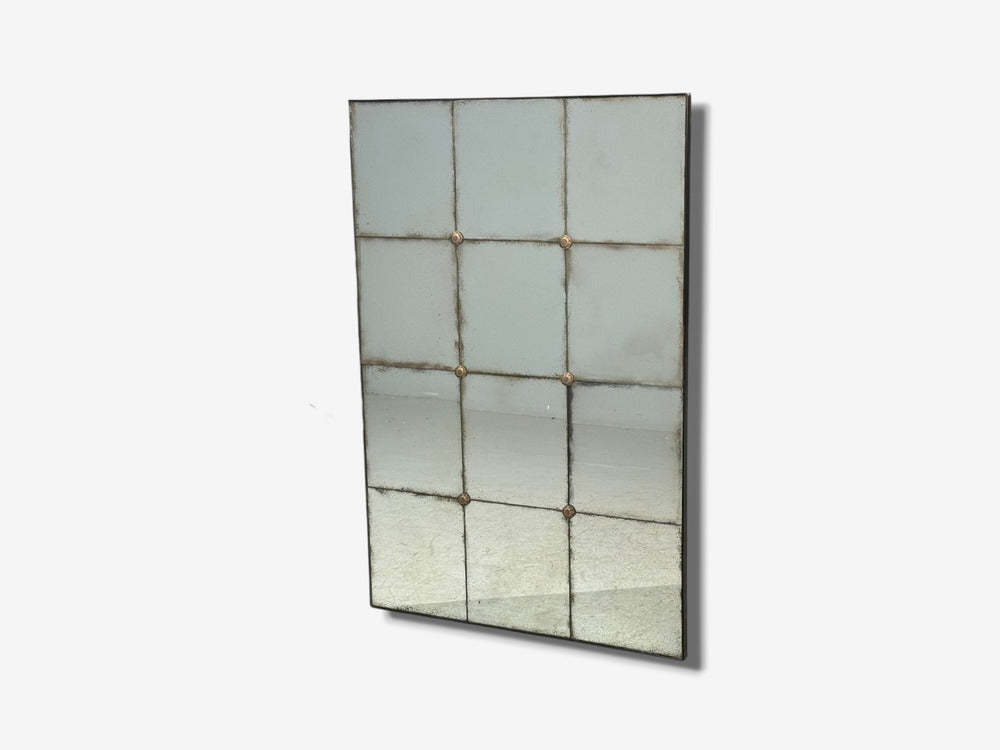 Baroque Style, Rectangular Silver Wall Mirror, Eglomise Glass, Stained Wood
