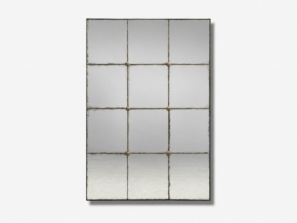 Baroque Style, Rectangular Silver Wall Mirror, Eglomise Glass, Stained Wood