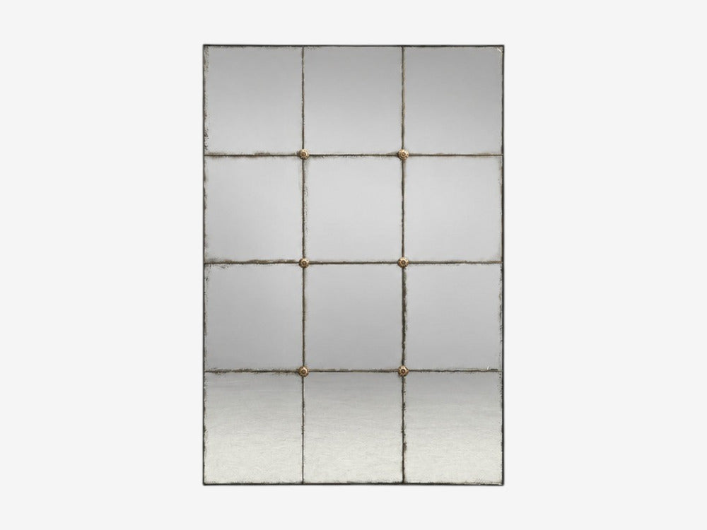 Baroque Style, Rectangular Silver Wall Mirror, Eglomise Glass, Stained Wood