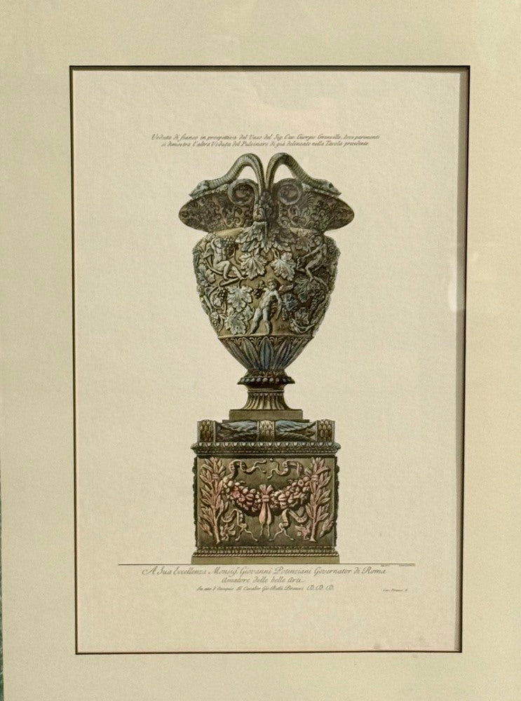 Giovanni Battista Piranesi Style, Framed Antique Vase Engravings, 1970s