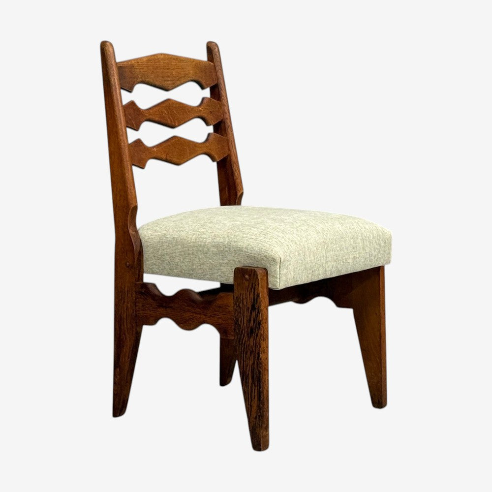 Guillerme & Chambron, Dining Chair, Oak, Green Fabric, France, 1950s