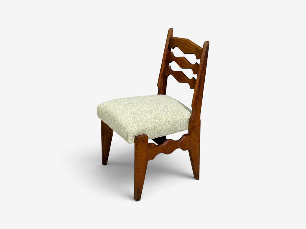 Guillerme & Chambron, Dining Chair, Oak, Green Fabric, France, 1950s