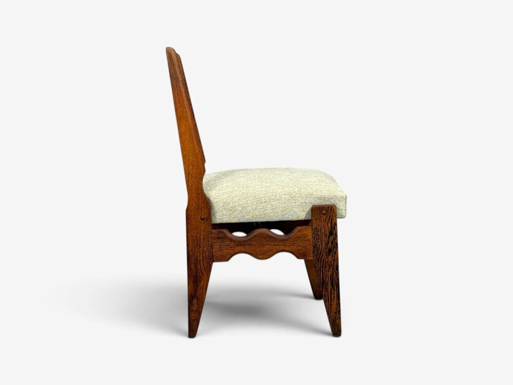 Guillerme & Chambron, Dining Chair, Oak, Green Fabric, France, 1950s