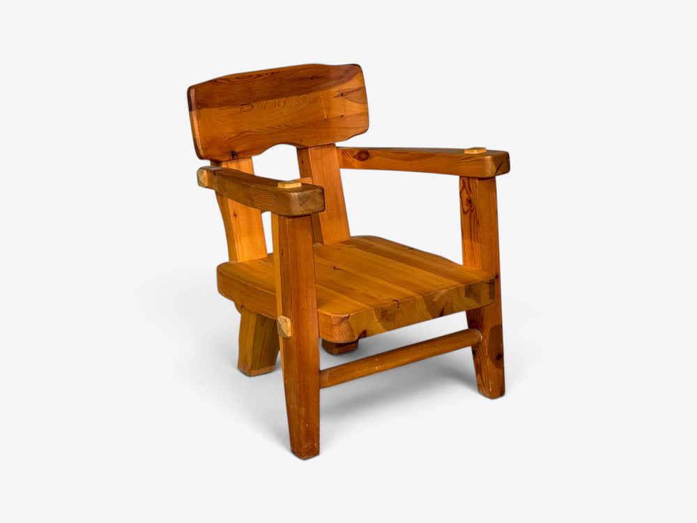 Stig Sandqvist, Brutalist Lounge Chairs, Pine, Green Fabric, Sweden, 1960