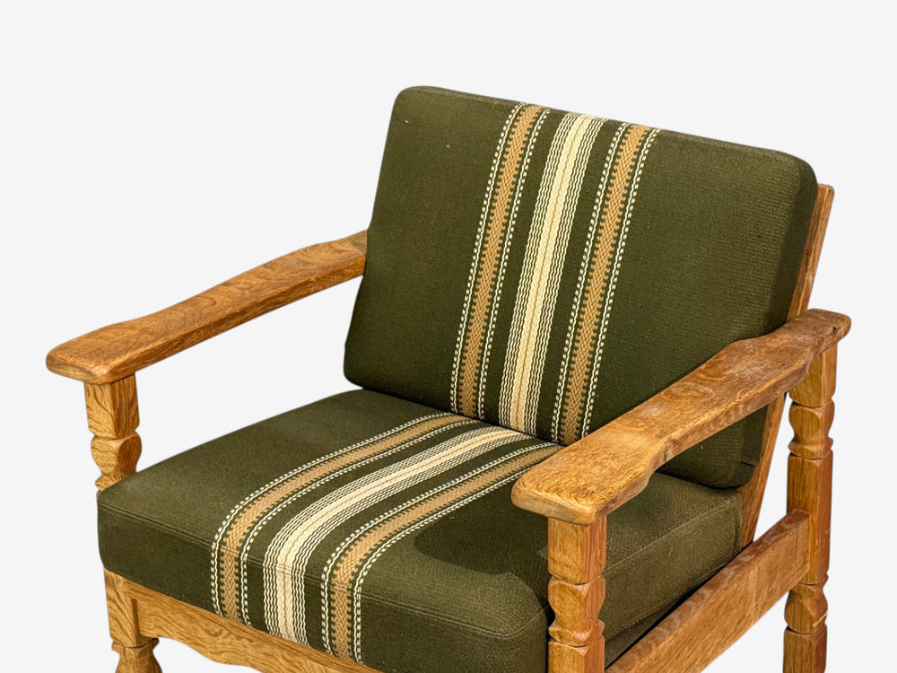 Henning Kjaernulf Style, Lounge Chairs, Oak, Fabric, Denmark, 1970s