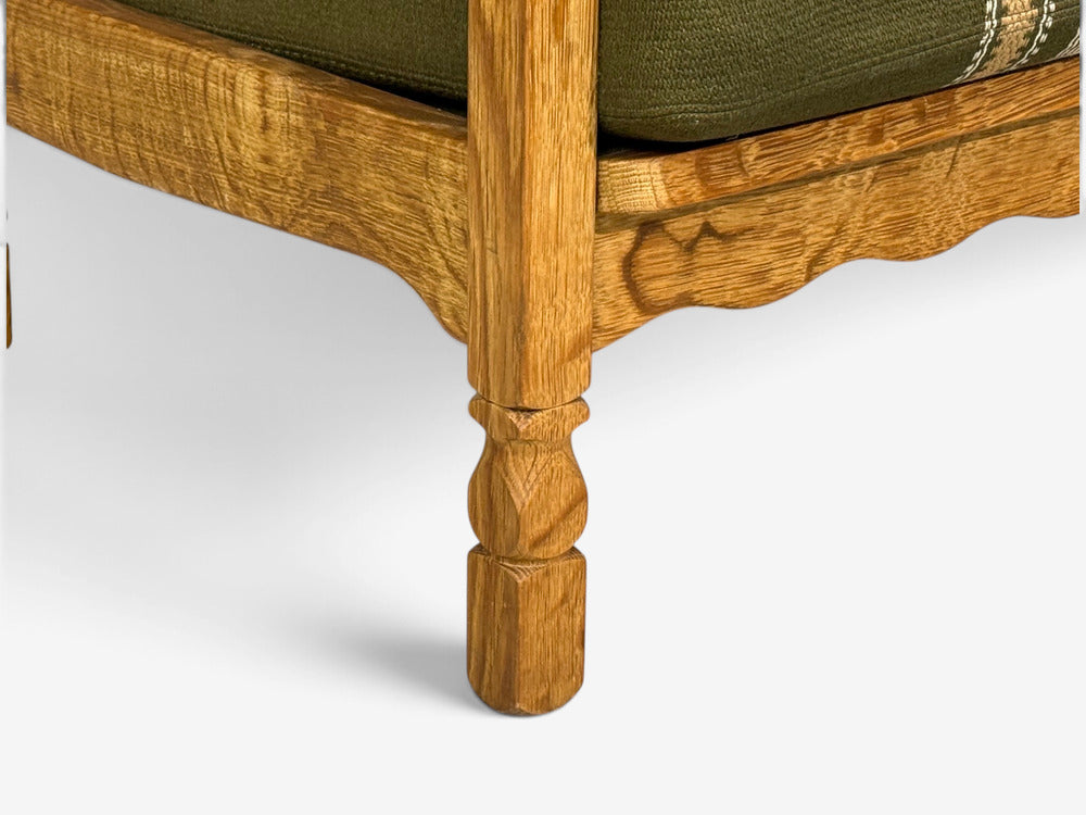 Henning Kjaernulf Style, Lounge Chairs, Oak, Fabric, Denmark, 1970s