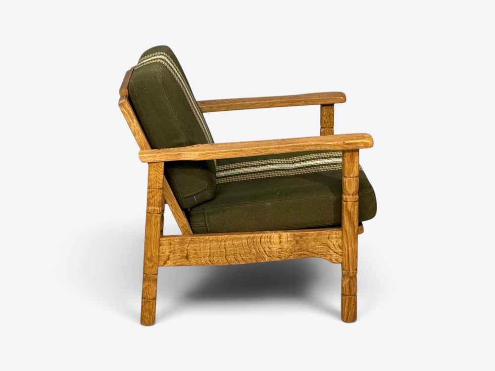 Henning Kjaernulf Style, Lounge Chairs, Oak, Fabric, Denmark, 1970s