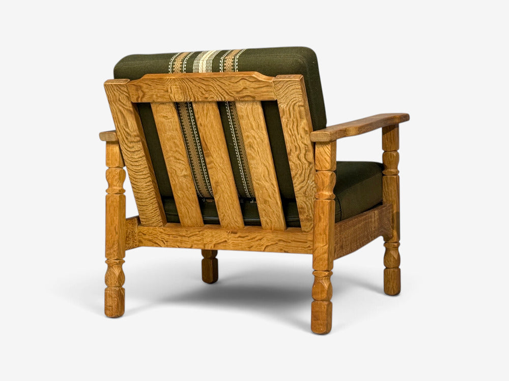 Henning Kjaernulf Style, Lounge Chairs, Oak, Fabric, Denmark, 1970s